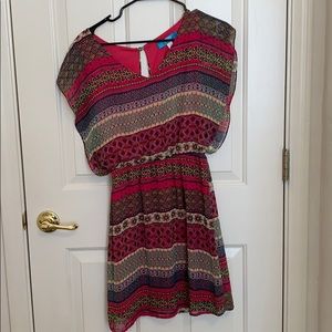 buttons- Multi Print Dress